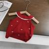Conjunto de Vestido Pantalón de Punto con Encaje de Lazo Rojo Hueco para Niñas, Verano, Moderno, Exportación