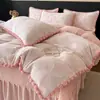 Conjunto de Quatro Peças de Veludo Esculpido Quente Espesso Leite Veludo Estilo Capa de Cama Veludo Coral Veludo Dupla Face Capa de Edredom Lençol de Cama Inverno Dormir Nu