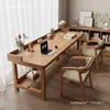 Escritorio de madera maciza escritorio largo sala de estar dormitorio estudio escritorio de estudio para dos personas doble capa contra la pared escritorio estrecho para computadora Xuan Yi