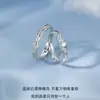Anéis de Casal Lua Azul Eucalipto Azul e Pássaro em Prata de Lei S925, um Par de Anéis Abertos com Design de Nicho para Homens e Mulheres