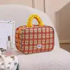 Bolsa de Maquillaje Estilo Ins, Neceser de Cuadros de Aspecto Elegante, Bolsa de Viaje, con Compartimentos, Multifuncional, Gran Capacidad, Se Puede Colgar en la Pared