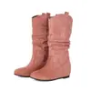 Botas de color liso para tallas grandes de comercio exterior 34-48, botas de media pantorrilla con punta redonda para otoño e invierno, botas de moda versátiles ligeras de suela plana sin cordones