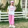 Traje de Verano para Niñas Cuello Redondo Color Caramelo Manga Corta Pantalones de Pierna Ancha Delgado Mediano y Grande Traje Deportivo y Casual de Dos Piezas para Niños