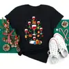 Maycaur Sombreros de Copa de Vino Navideños para Mujer Cuello Redondo Camiseta Negra