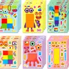 Compra direta transfronteiriça de 6 folhas/pacote de adesivos digitais de blocos de construção que mudam de rosto para adesivos de quebra-cabeça criativos feitos à mão DIY para crianças de educação infantil