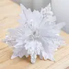 Venda quente transfronteiriça 25cm flanela com lantejoulas flor de Natal feita à mão ouro e prata cinza pó simulação decoração de árvore de Natal fábrica de origem