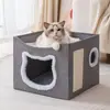 Nido de Cuatro Estaciones para Mascotas Gato y Perro Doble Capa Plegable Mediano Nido Villa Nido de Almacenamiento para Mascotas Casa Plegable para Gatos Nido con Rascador para Gatos