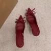 Nuevo Estilo de Comercio Exterior Transfronterizo Zapatos Mule de Tacón Alto con Punta Decorados con Lazo de Charol Rojo y Puntera Sandalias de Mujer