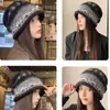Gorro retro de punto con patrón jacquard de nicho y dobladillo enrollado para mujer, gorro cálido de punto para otoño e invierno, estilo casual, que cubre las orejas y la cabeza