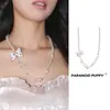 ¡Los fanáticos de los lunares aman el estilo Miu! Collar Único de Perlas Sintéticas para Niña con Lazo de Satén Rosa, Cadena Larga de Doble Capa para Suéter