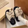 Pantuflas de algodón cómodas estilo coreano con lazo, pantuflas de felpa para exteriores y hogar para mujer, otoño e invierno 2026