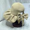 Chapéu de Pescador com Costura de Tecido Moda Coreana Feminino Primavera e Verão Chapéu de Bacia Elegante com Laço para Rabo de Cavalo Chapéu de Sol para Viagem