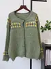 Novo Suéter Cardigan de Tricô Fair Isle Retrô Outono/Inverno 2026 Estilo Coreano Caimento Solto Gola Redonda Cardigan de Tricô Macio para Mulheres