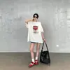 Camiseta Branca de Manga Curta Algodão Puro Pesado Marca Americana Tendência Streetwear Estilo Preguiçoso de Verão Feminina Camiseta Tendência com Senso de Design de Nicho
