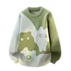 Tricô Estilo College Masculino Outono e Inverno Cor Contrastante Gato Tricô Masculino Solto Estilo Preguiçoso Jovem Bonito Tops