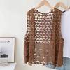 Nuevo Chaleco Calado de Punto Multicolor para Mujer Verano Retro Crochet Versátil Sin Mangas Delgado Cárdigan Exterior Venta al por Mayor