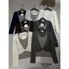 Solo Uno VI+ Otoño Estilo Coreano Casual Rayas Versátil Adelgazante Falso Dos Piezas Empalmado Suéter de Punto Manga Larga 99105