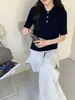 Camiseta de punto de manga corta con cuello polo para mujer, nuevo modelo de otoño 2026, 100% lana, top básico simple y versátil para mujer