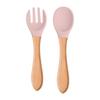Talheres Infantis de Silicone com Cabo de Madeira de Qualidade Alimentar Colher e Garfo Talheres Treino para Bebê Colher para Alimentos para Bebê Colher e Garfo para Alimentação de Bebê