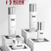 Set de Botellas de Vidrio Cosmético Redondas Rectas con Gradiente Blanco, Botella para Crema 100ml, Loción 30ml, Botella para Esencia Venta Directa