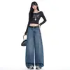 Pantalones de pierna ancha de diseño relajado y casual, pantalones vaqueros holgados y fluidos de tendencia nicho, pantalones hasta el suelo, admite envío directo