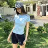 Tencel Lã Verão Manga Raglan Gola Redonda Manga Curta Camiseta Feminina Celebridade da Internet Slim Fit Curta Lyocell Mais Vendido Top de Tricô