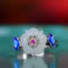 Conjunto Banhado a Ouro 18K Prata S925 com Jade Hetian Jade Branco Flor de Lótus Anel Feminino Retro Corte Acessórios para Roupas Han Anel de Dedo
