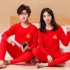 Roupa Térmica Benmingnian Infantil Algodão Puro Meninos e Meninas Ano Novo Vermelho Grande Ano do Serpente Roupas de Outono para Jovens Calças de Outono Inverno