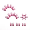 Uñas Portátiles con Gradiente Aurora Rosa Melocotón, Rosa-Blanco Brillo Acuático Sensación Nude, Uñas Postizas Cuadradas Mediano-Largas, En Stock
