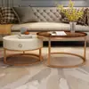 Mesa de centro de losa de roca, sala de estar, uso doméstico, tablero de vidrio templado, estilo minimalista moderno, adecuada para apartamentos pequeños, diseño de lujo ligero, nuevo modelo 2026, forma redonda, minimalista