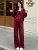 Conjunto Súper Trendy Otoño/Invierno 2026: Juvenil, Moderno, Informal, Deportivo, Chaqueta con Forro Polar, Sudadera Roja, Conjunto Completo con Pantalones para Mujer
