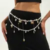 Joia Cruzada Europeia e Americana, Corrente de Cintura Multicamadas de Pérola Falsa Elegante e Simples para Mulheres, Acessório Criativo de Corrente Corporal com Costura de Miçangas de Arroz