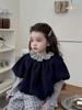 Conjunto para Niñas Estilo Coreano Dulce Suéter de Punto con Encaje Invierno Top Azul Elegante para Niños Pantalones de Campana de Lunares