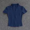 Camiseta de Pilates Yoga para Mujer Secado Rápido Running Ajustado Top Deportivo Cuello Alto Cremallera Ciclismo Manga Corta Chaqueta Top