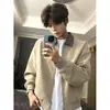Jaqueta de primavera masculina, jaqueta bomber de couro PU tie-dye cinza, estilo retrô americano, jaqueta de trabalho curta estilo baseball com gola virada