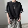 Camiseta de Verano para Hombre de Manga Corta con Parches a Cuadros, Moderna, Holgada, Estilo Americano High Street, Peso Pesado, con Diseño Único