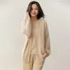 Cardigã de Caxemira Estilo Casual para Mulheres, Comprimento Médio, Estilo Preguiçoso, Peça de Tricô Solta, Jaqueta Suéter Versátil, Casual