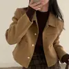 Em estoque: Casaco de lã estilo coreano, inspirado em vintage, cor sólida, com lapela entalhada e botões de metal, para mulheres, jaqueta solta e casual