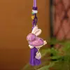 Brocado de Canción con Conejo de Aleación Bordado por Ambos Lados, Cuerda de Mano con Colgante de Conejo, Adorno Portátil Elegante de Conejo de Jade, Regalo Auspicioso Hecho a Mano