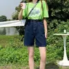 Shorts Jeans Brancos Estilo Americano Cintura Alta Feminino Verão Curto Perna Larga Calça Cinco Pontos Solta Retrô Reta
