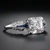 Anillo de topacio zafiro con forma de trapecio cuadrado irregular para mujer, anillo europeo y americano r5039