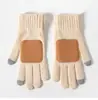 Guantes antideslizantes con etiqueta de cuero, lana tejida de color sólido, para pantalla táctil, cálidos, con rayas verticales, guantes de invierno de alta gama para hombres y mujeres, al por mayor