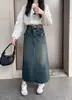 Falda Vaquera Vintage para Mujer 2024 Nuevo Diseño Otoño e Invierno Falda de Cintura Alta Corte A Falda Midi Adelgazante con Abertura