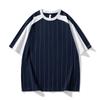 Camiseta masculina de manga curta, tendência de verão, solta, estilo americano, com costura, design esportivo, camiseta com meia manga