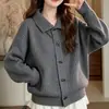 Nuevo Cardigan de Punto Estilo Coreano Otoño/Invierno Estilo Suave Solapa Botones de Cuerno para Mujer Costilla Vertical Holgado Suave Esponjoso Abrigo Suéter