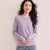 Camiseta de Manga Larga Lyocell Tencel Lana para Mujer Corte Delgado Fácil de Usar Cuello Redondo Suave y Elástica Prenda Base Otoño Ropa Interior