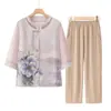 Camisa de Verano para Abuela, Ropa Estilo Chino, Traje de Verano para Madres de Mediana Edad y Mayores, Nuevo Estilo Blusa Holgada para Personas Mayores y Señoras