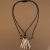 Colar de Franja com Concha Oxford Natural de Design Exclusivo com Pingente Vintage, Corrente Longa para Suéter com Contas de Concha e Pedra Olho de Tigre para Mulheres