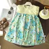 Verão Novo Roupa Infantil Atacado Colorido Patchwork Floral Manga Bufante Vestido de Menina Vestido Infantil Vestido de Princesa