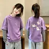 Camiseta básica de rayas patchwork para niñas, camiseta elegante de manga larga para niños, top estilo coreano para niños mayores, nuevo estilo primavera y otoño 2026